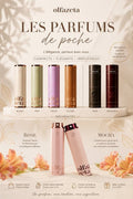 Les huit couleurs des étuis de poche Olfazeta, recharge de parfum vendue séparément.